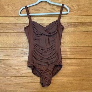 Miraclesuit brown ruched one piece swimsuit